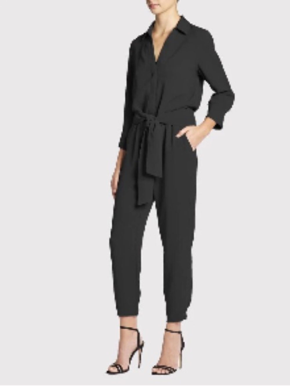 Brochu Walker Anze Black Belted Jumpsuit Tapered Leg Designer Size Medium - Picture 5 of 10